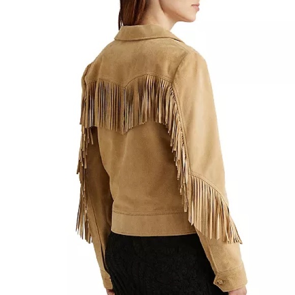 New Ralph Lauren Fringe Trim Suede Goat Leather Western Jacket MSRP $705 2X - Picture 11 of 16